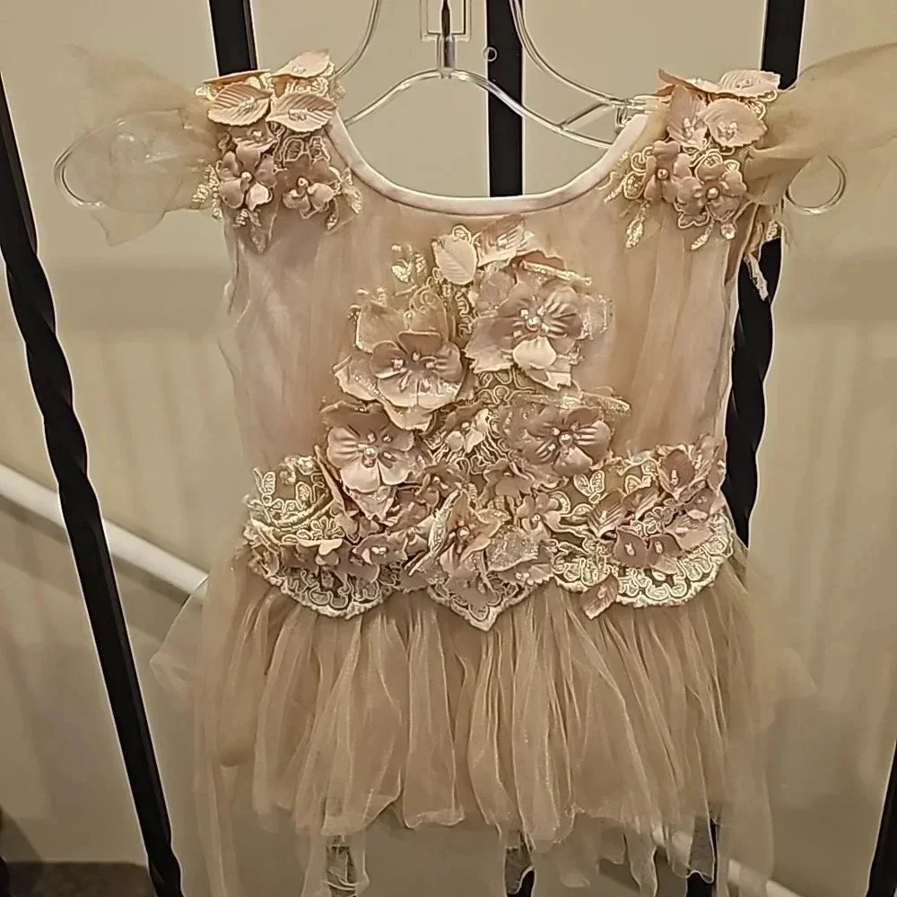 High-Low Tulle Dress with 3D Flower Lace Top